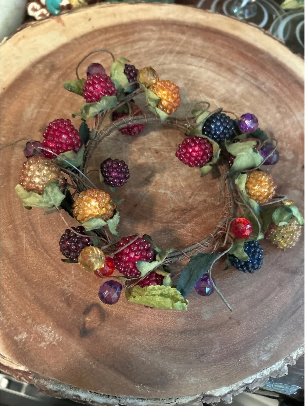Decorative Berry and Leaf Wreath Accent